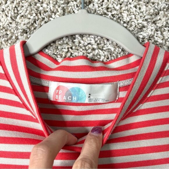 Free People Dress Women’s Small Beach On The Line Striped Mock Neck Short Sleeve - Picture 2 of 6